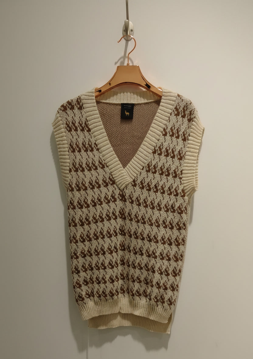 Alpaca Checkered Vest Bi-Colour V-neck