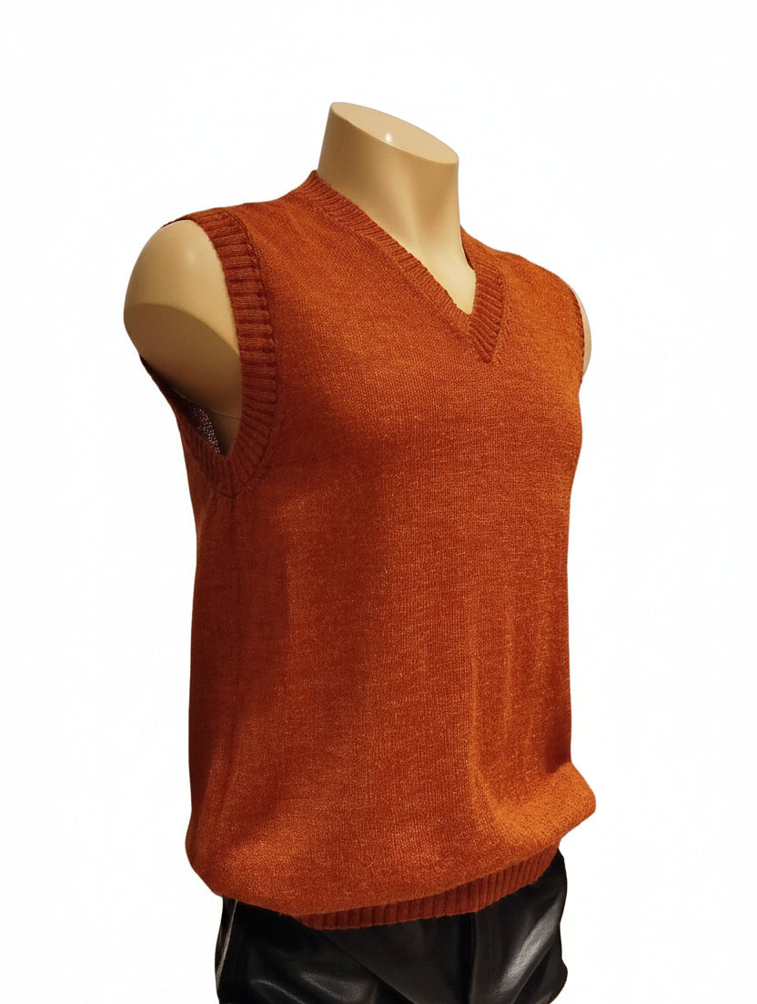 Men's Alpaca Classic V-Neck Vest Terracotta