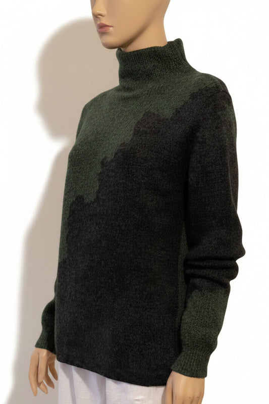 Alpaca High Neck Bi-color design Jacquard Green/Charcoal