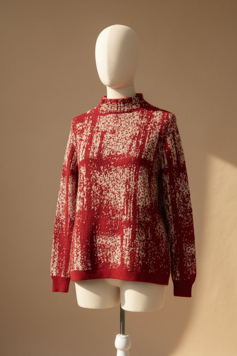 Alpaca Women’s High Neck Gold Granite Jacquard Red