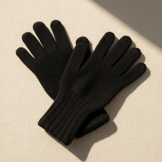 Alpaca Handmade Thick Gloves Black