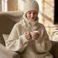 Alpaca Set High Relief Beanie and Neck warmer Reversible Natural White