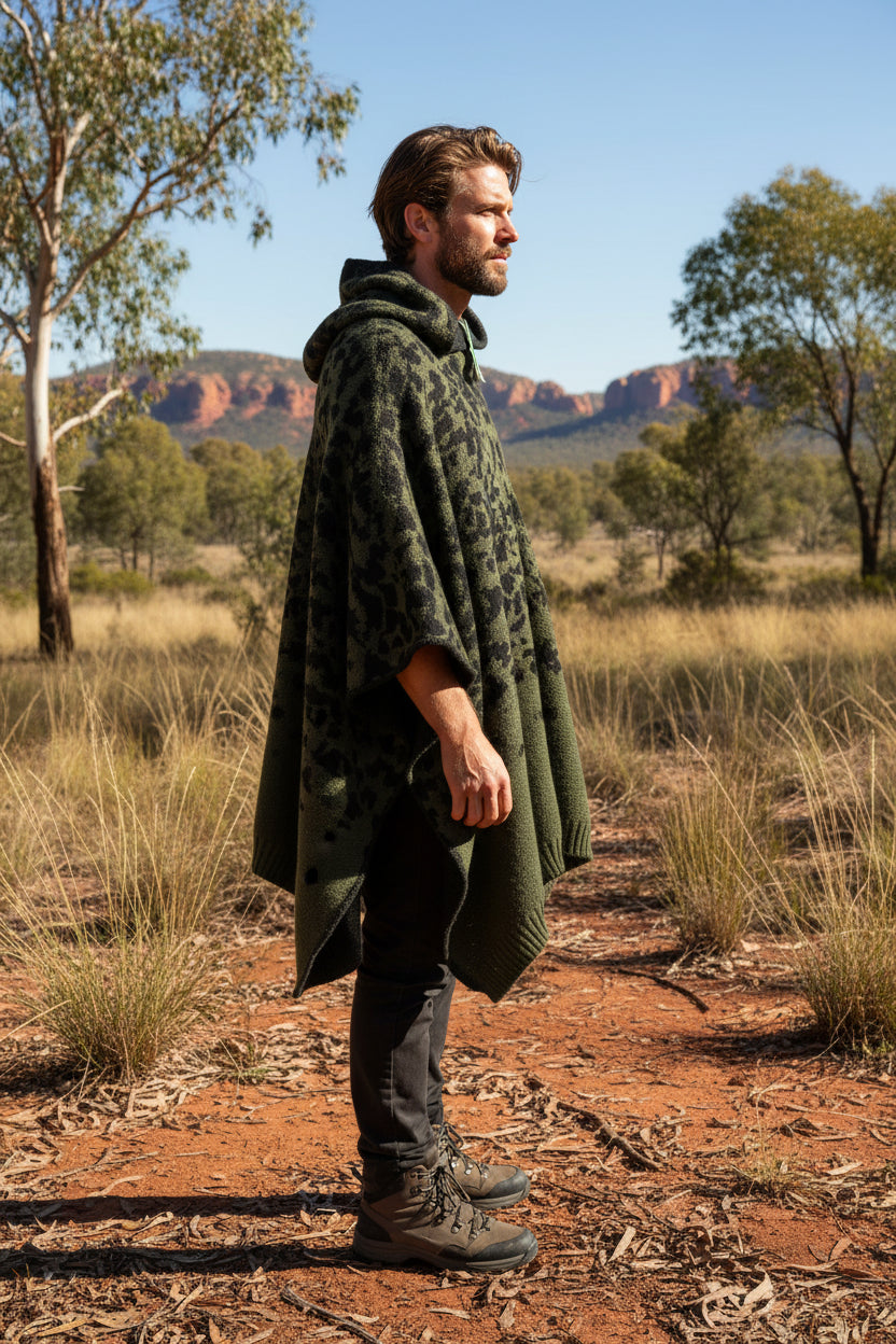 Australian Alpaca Thick Poncho Hooded, CAMO Green