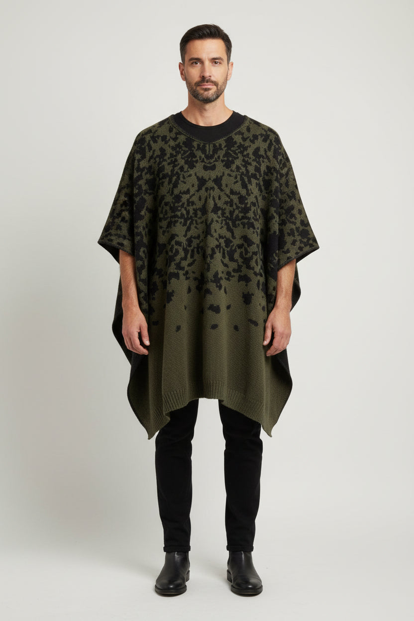 Australian Alpaca Thick Poncho V-neck, CAMO Green