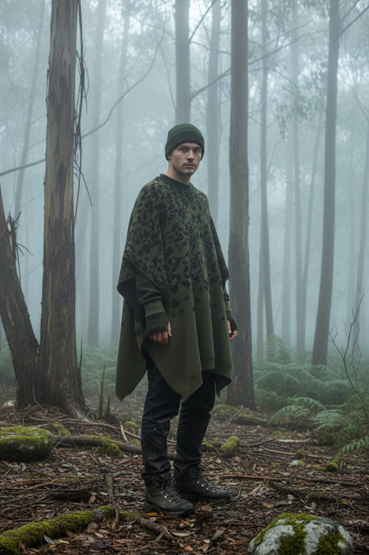 Australian Alpaca Thick Poncho V-neck, CAMO Green