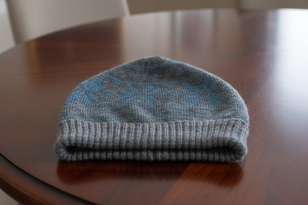 Alpaca Norwegian Pattern Beanie Gray Unisex