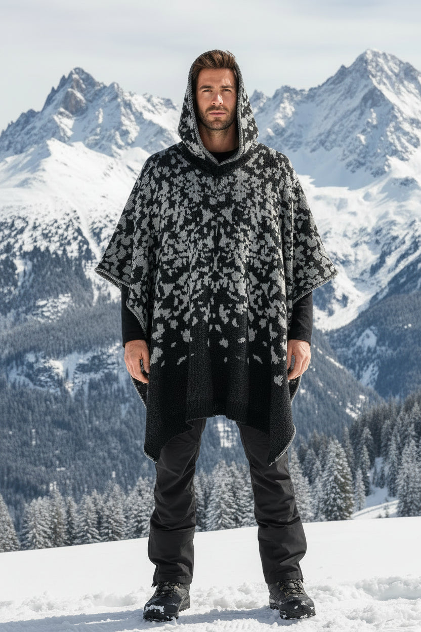 Australian Alpaca Thick Poncho Hooded, CAMO SNOWY