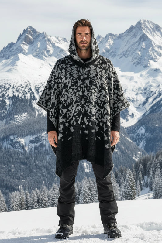 Australian Alpaca Thick Poncho Hooded, CAMO SNOWY