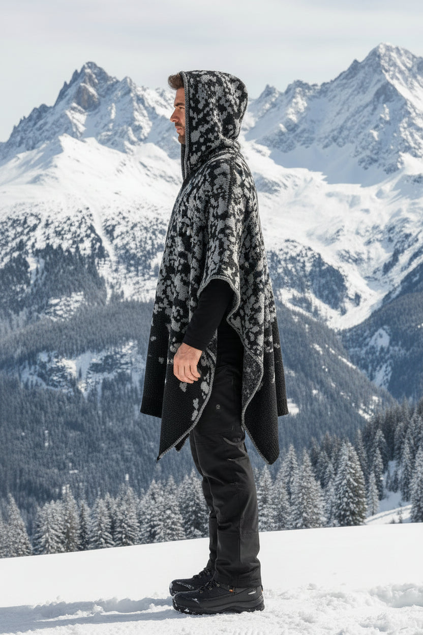 Australian Alpaca Thick Poncho Hooded, CAMO SNOWY