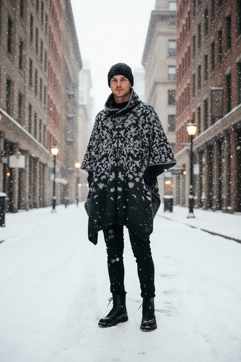 Australian Alpaca Thick Poncho Hooded, CAMO SNOWY
