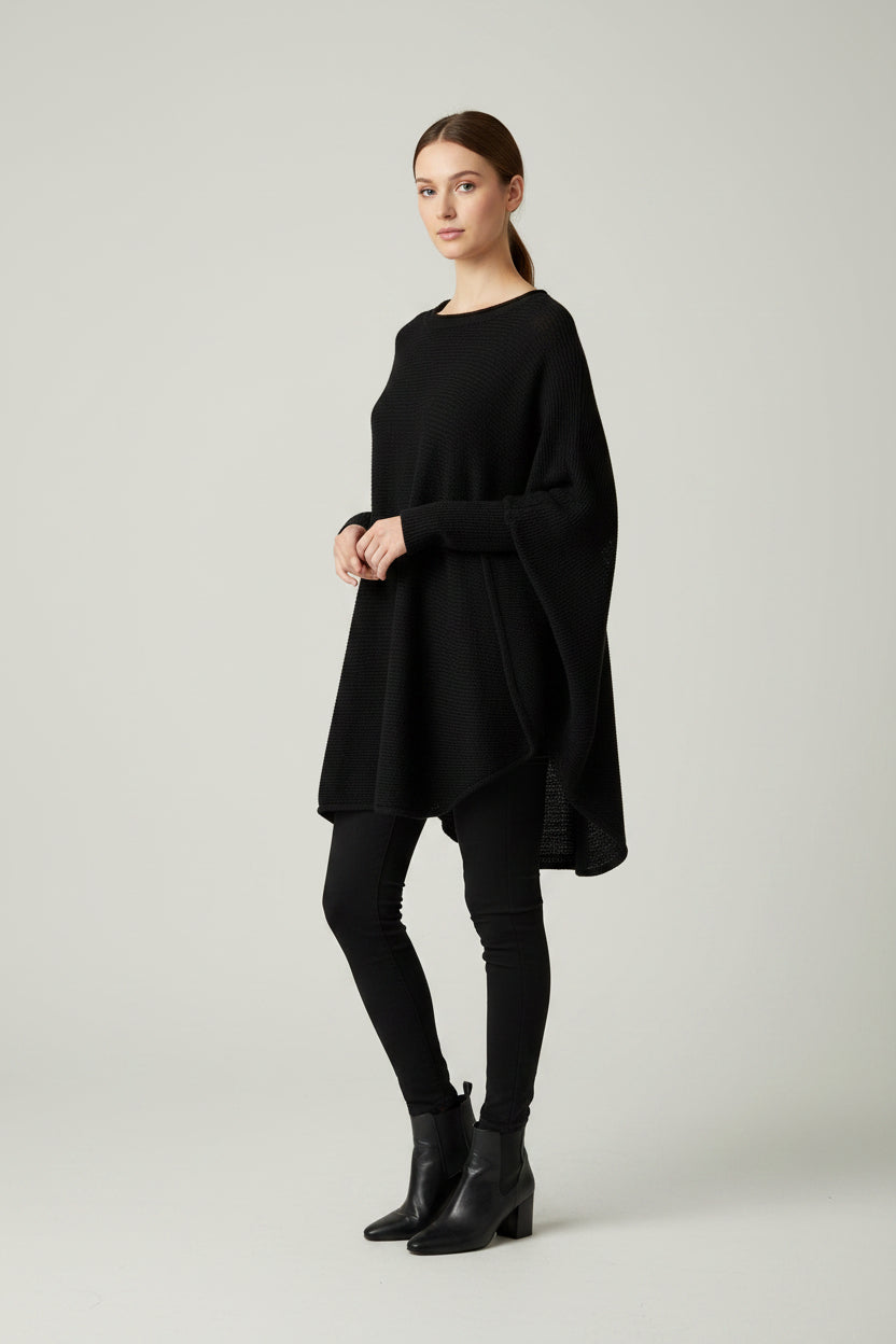 Alpaca Poncho Batwing Silhouette Black