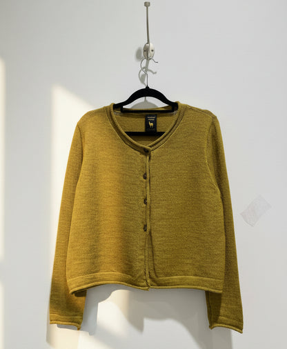 Alpaca  Cardigan Classy Jersey Roll Up Neckline, Mustard