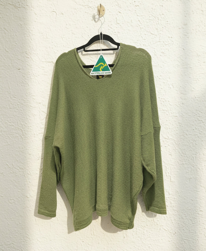 Alpaca Mohair Pullover Sweater Green Melange