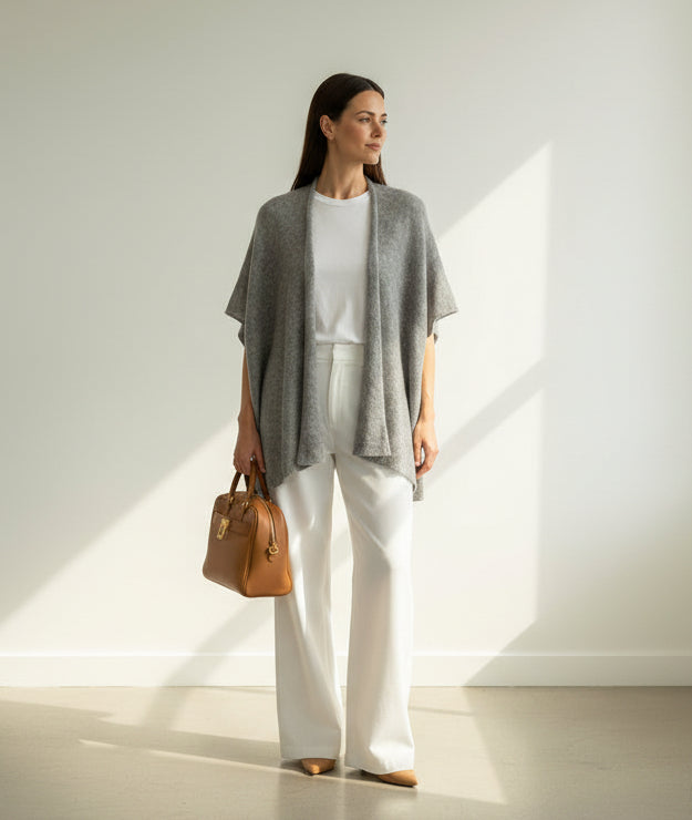 Baby Alpaca Light Cape in Natural Gray | Extra soft