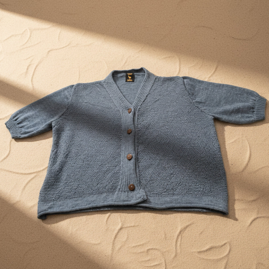 Alpaca Short Sleeve Light Cardigan Slate Blue Melange