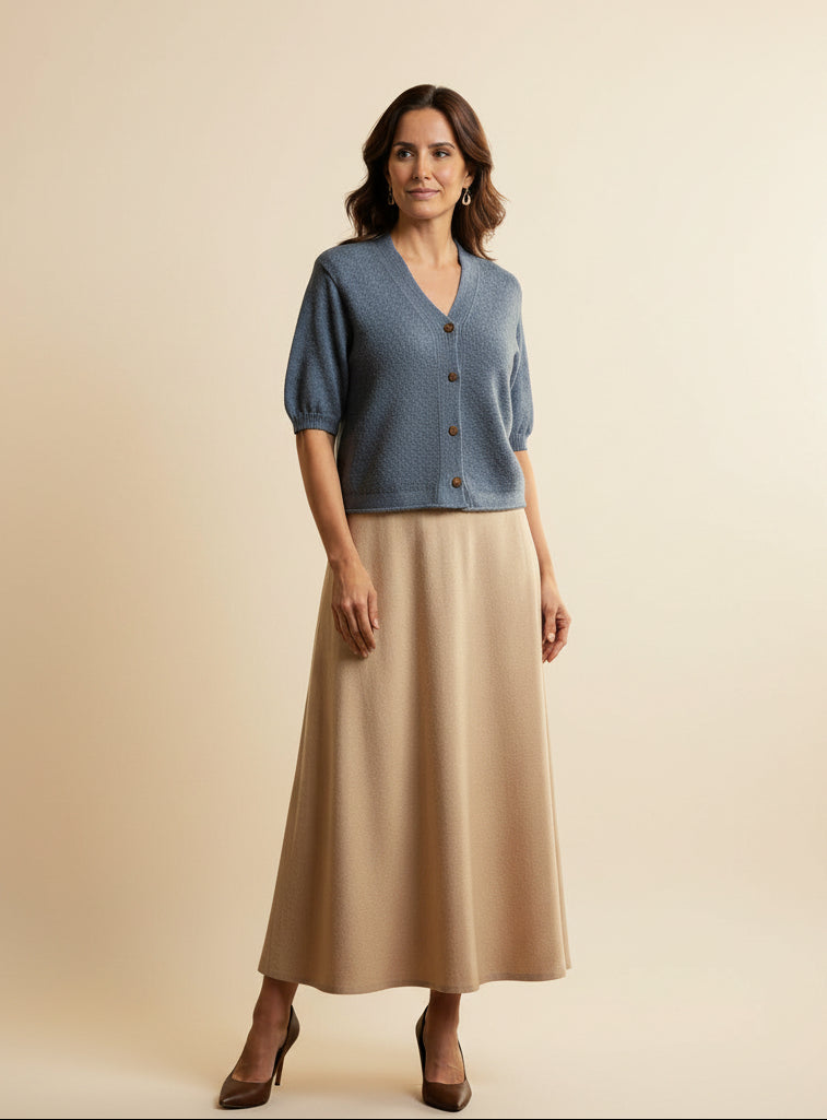 Alpaca Short Sleeve Light Cardigan Slate Blue Melange