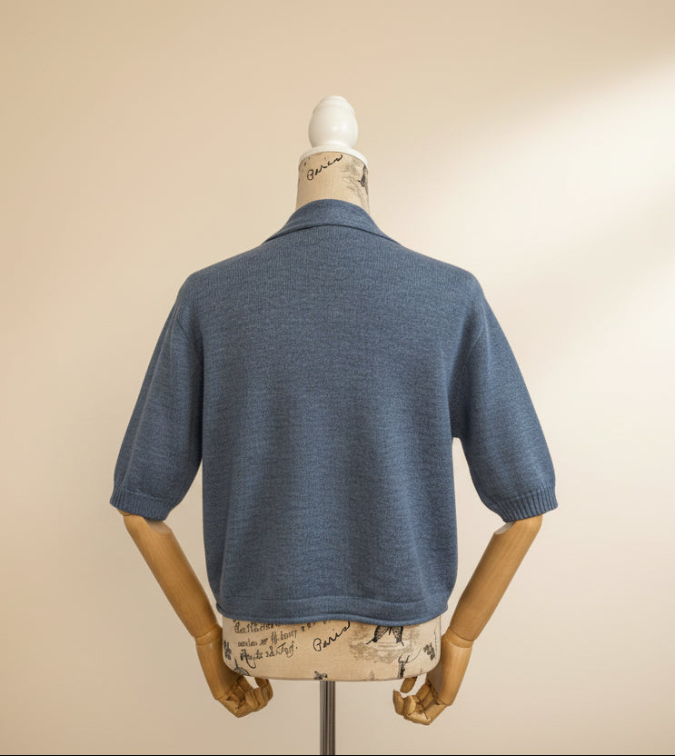 Alpaca Short Sleeve Light Cardigan Slate Blue Melange