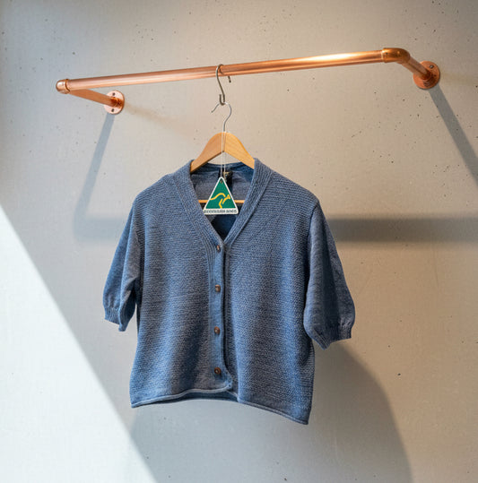 Alpaca Short Sleeve Light Cardigan Slate Blue Melange