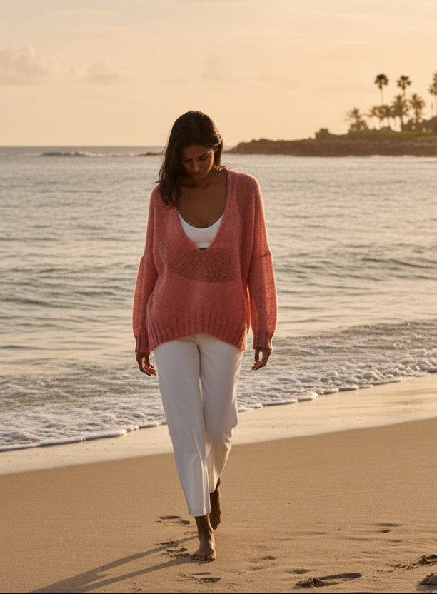 Alpaca Gold Pink Airy Knit Summer Sweater | Extra Soft and Light