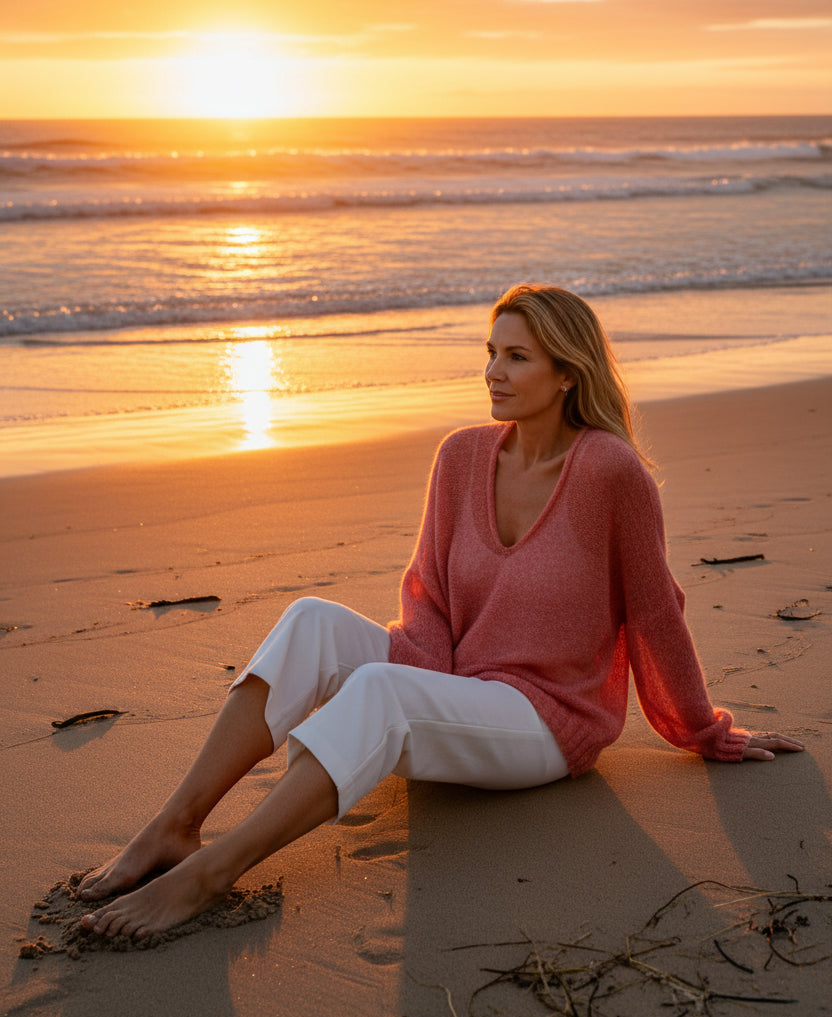 Alpaca Gold Pink Airy Knit Summer Sweater | Extra Soft and Light