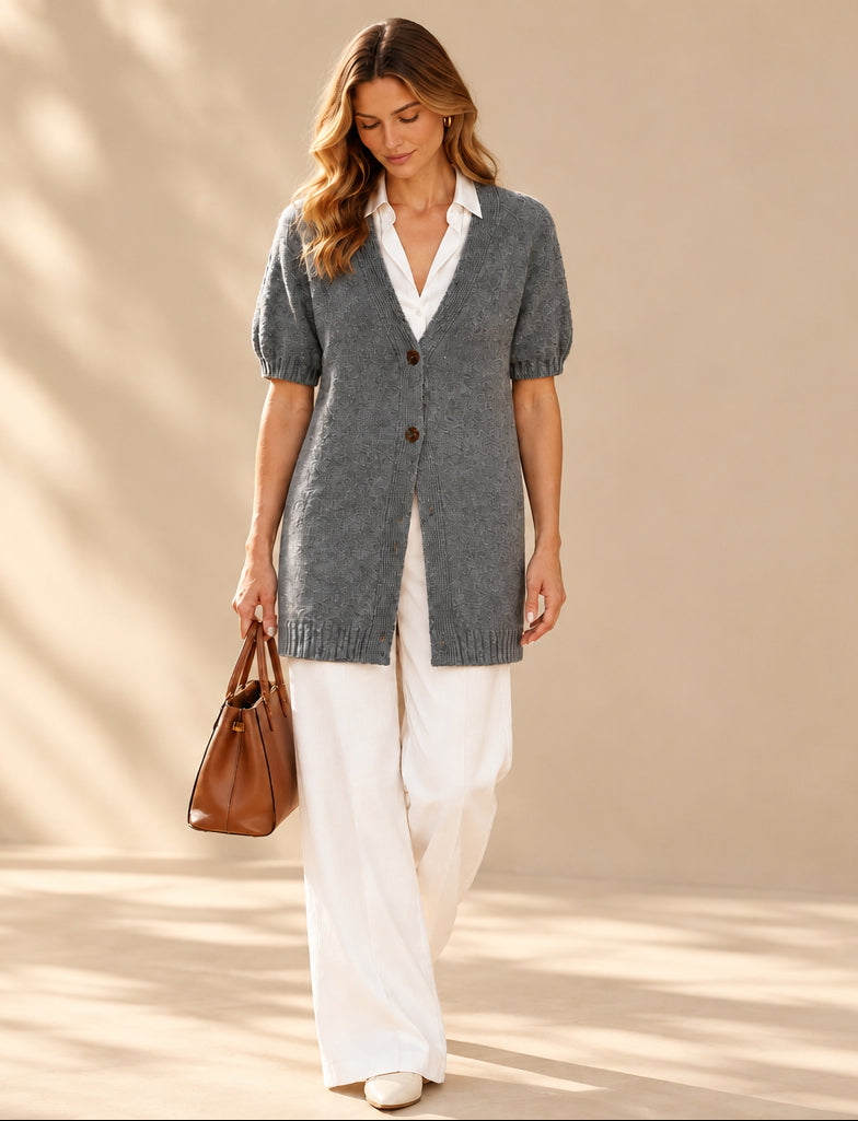 Alpaca Long Cardigan Light Knit in Sky Blue
