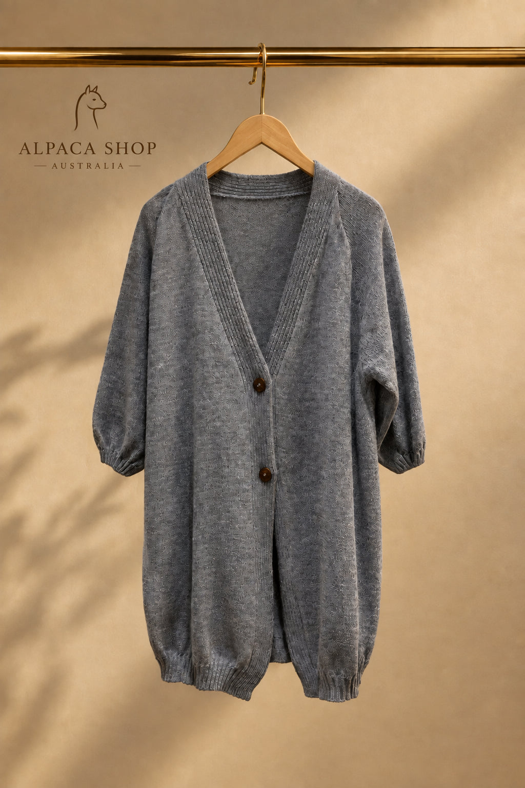 Alpaca Long Cardigan Light Knit in Sky Blue