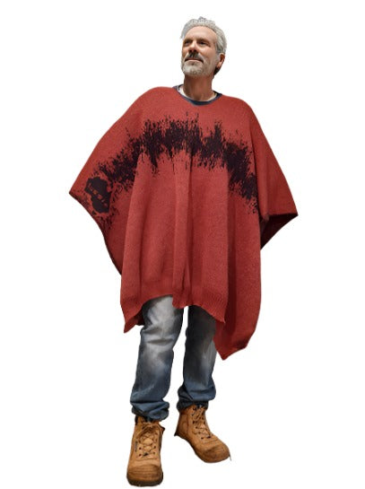 Australian Alpaca Thick Poncho, Disruption V-Neck, Terracotta