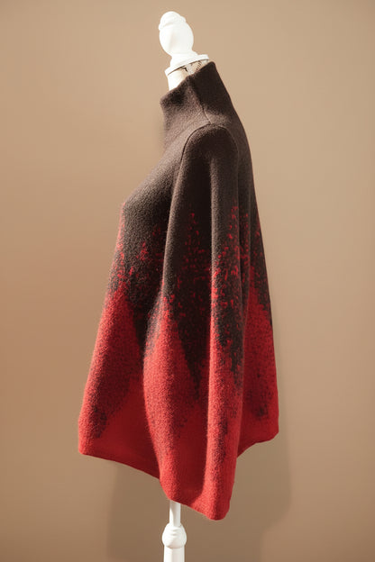 Alpaca Checkered Design High Neckline Poncho