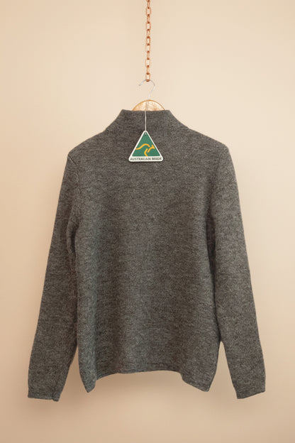 Men's Baby Alpaca Sweater | Tall Neck | Mohair-Like Softness, Natural Gray