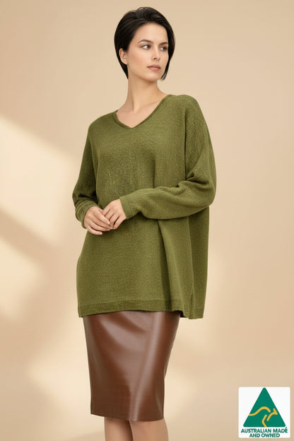 Alpaca Mohair Pullover Sweater Green Melange