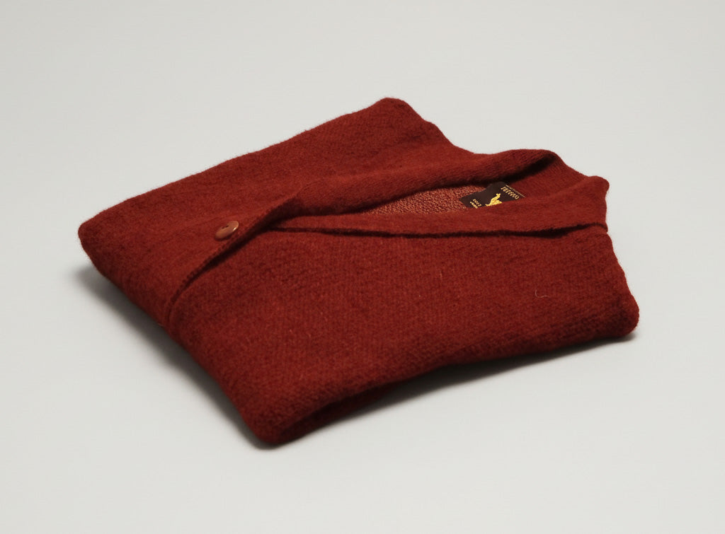 Alpaca Cardigan Jacquard Plain Colour Red
