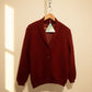 Alpaca Cardigan Jacquard Plain Colour Red