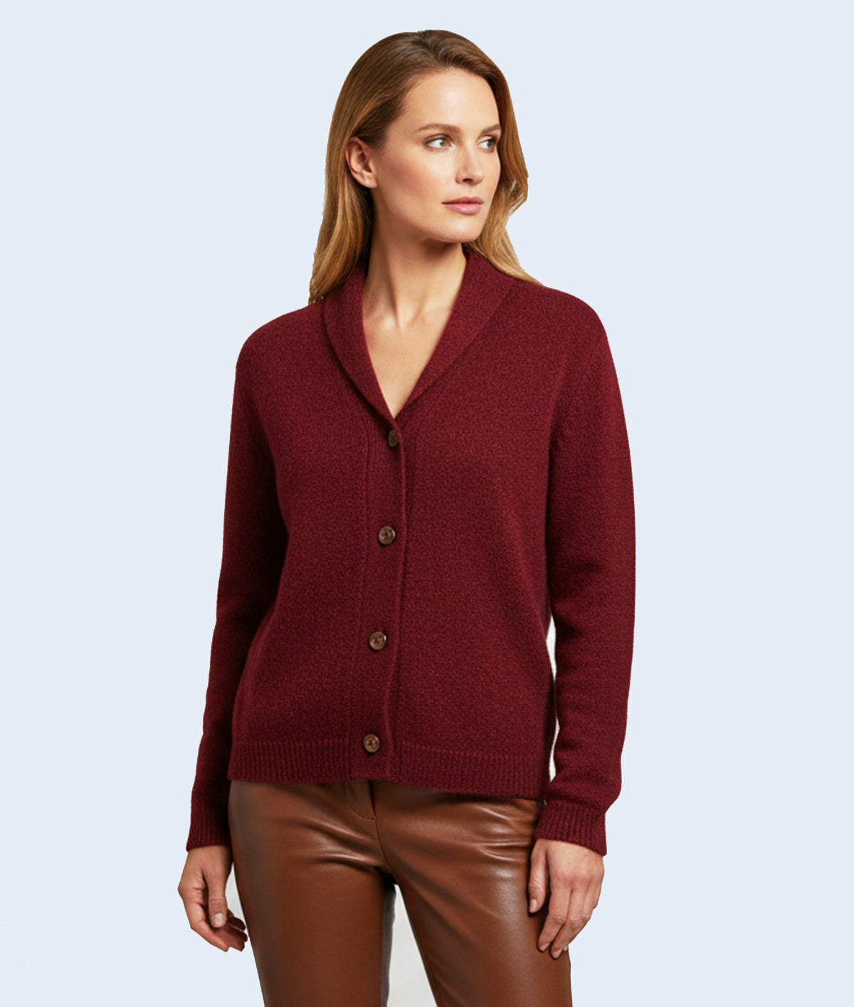 Alpaca Cardigan Jacquard Plain Cherry colour