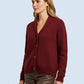 Alpaca Cardigan Jacquard Plain Colour Red