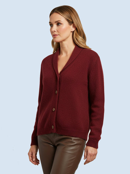 Alpaca Cardigan Jacquard Plain Cherry colour