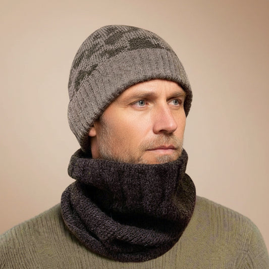 Alpaca Unisex Set CAMO Beanie/Neck warmer Gray