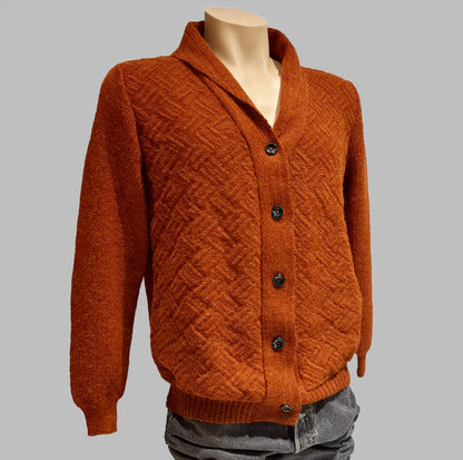 Alpaca Cardigan High Relief Jacquard Men Terra