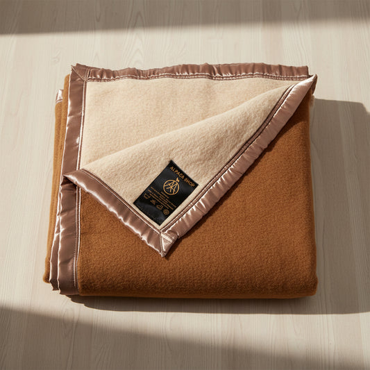 Alpaca Blankets TWIN Size Reversible Camel/Pearl