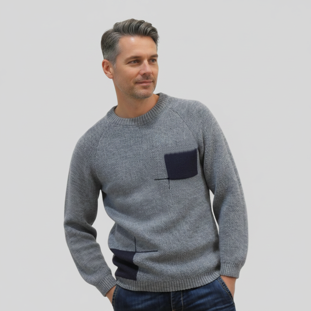 Alpaca Scottish Jacquard Sweater Men – Light Blue