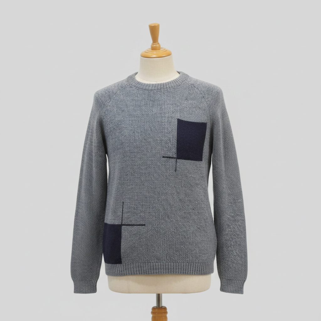 Alpaca Scottish Jacquard Sweater Men – Light Blue