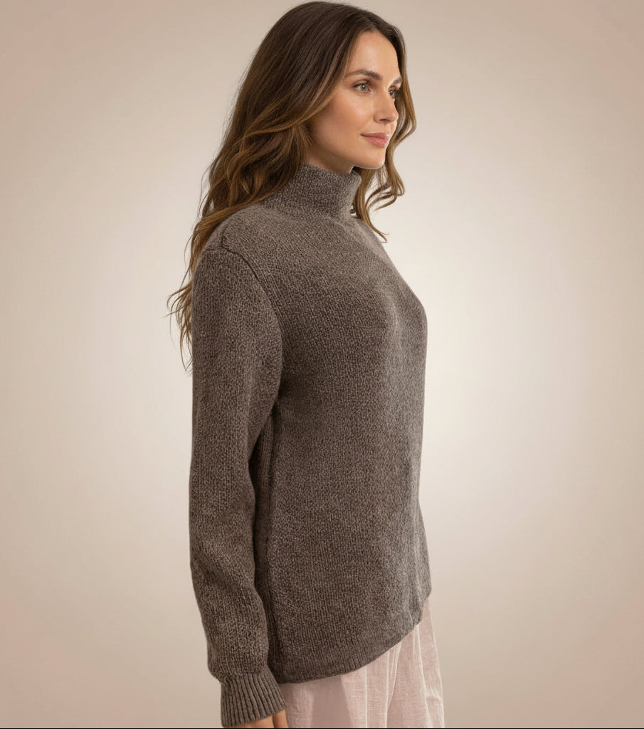 Alpaca Women’s High Neck Jacquard Knit Natural Gray