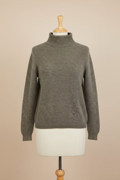Alpaca Women’s High Neck Jacquard Knit Natural Gray