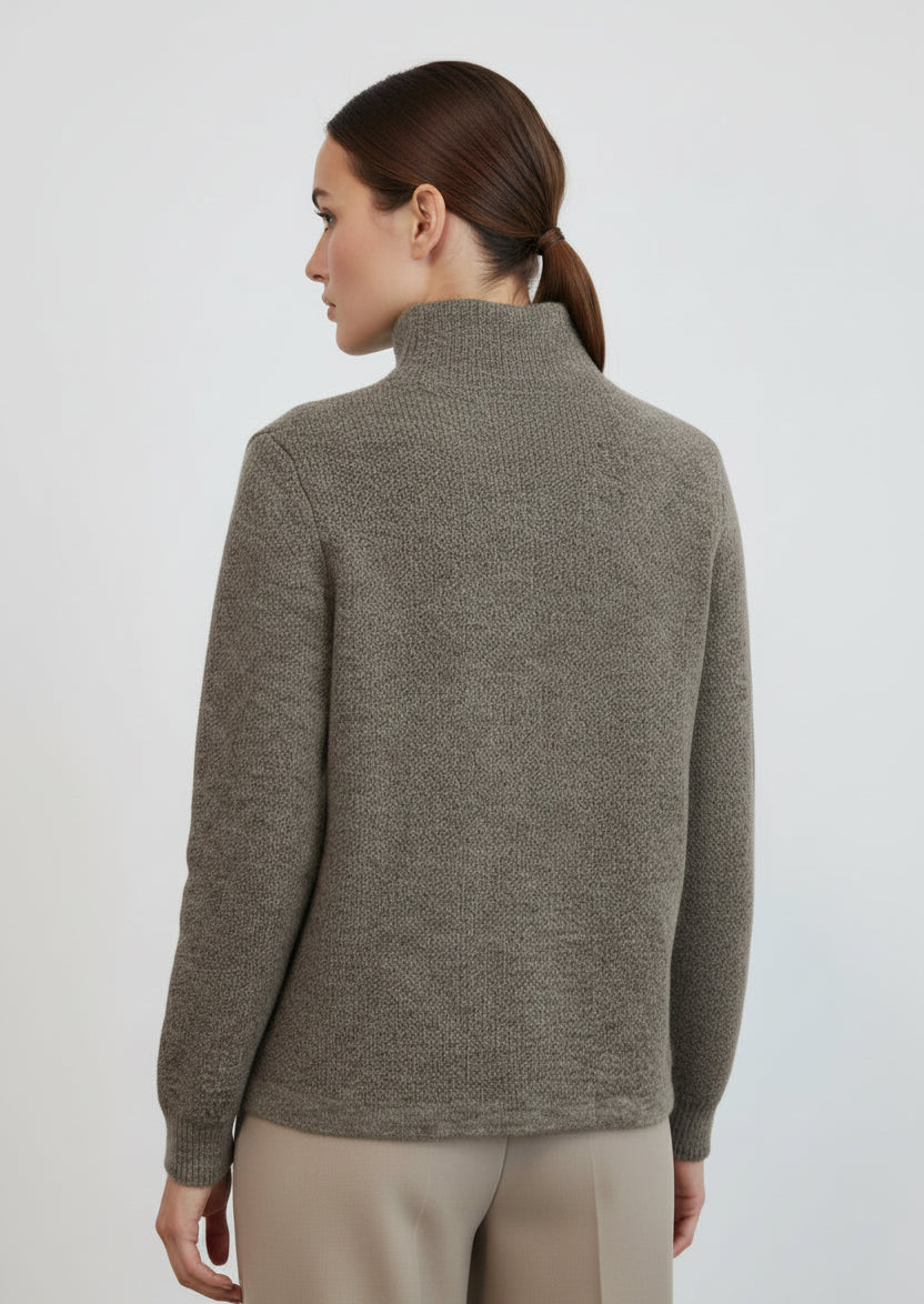 Alpaca Women’s High Neck Jacquard Knit Natural Gray