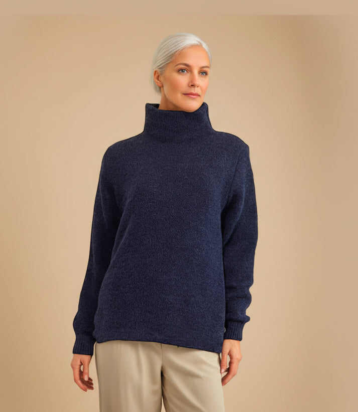 Alpaca Women’s High Neck Jacquard Knit, Blue