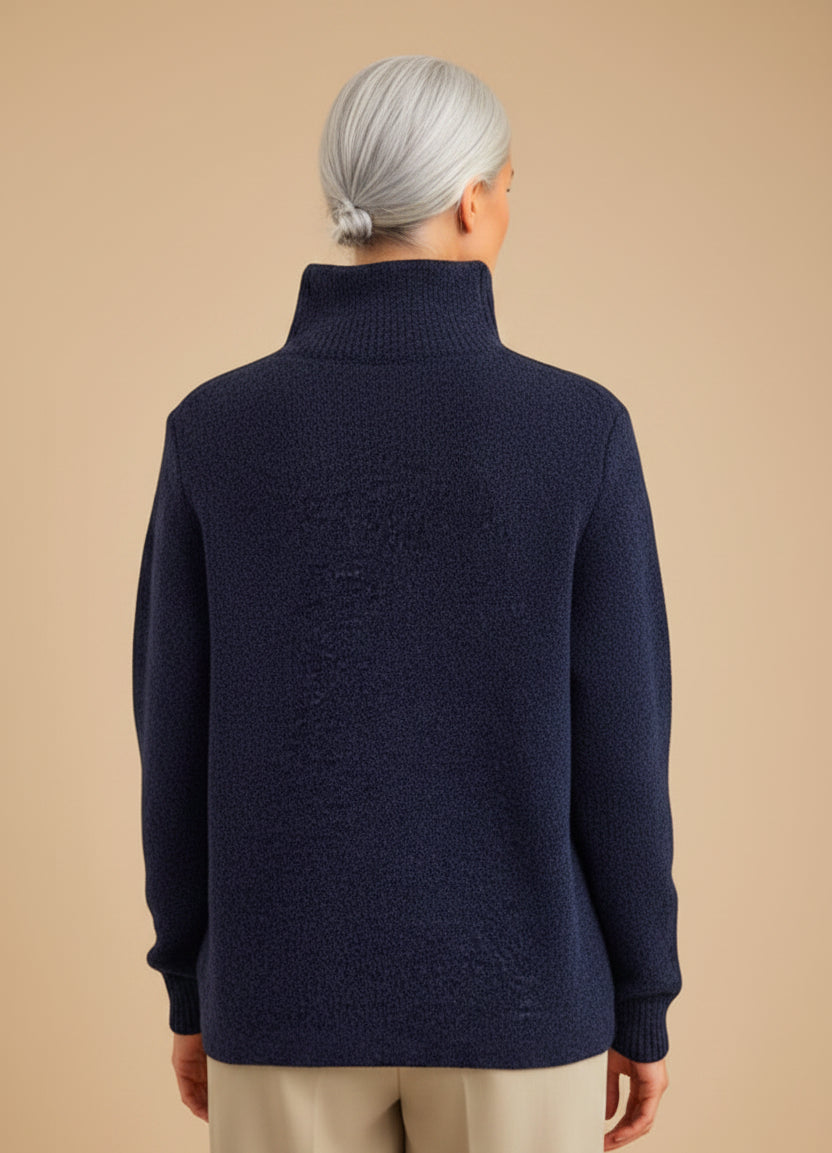Alpaca Women’s High Neck Jacquard Knit, Blue
