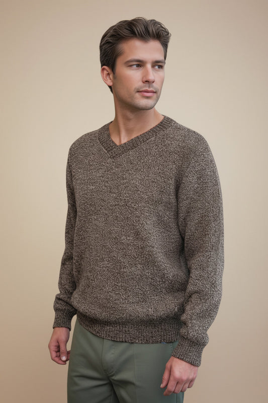 Alpaca Classic Jacquard Sweater Men V-Neck