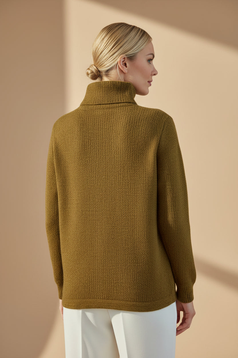Alpaca Women’s High Neck Jacquard Knit,  Mustard