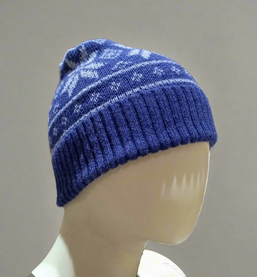 Alpaca Norwegian Pattern Beanie Blue Unisex