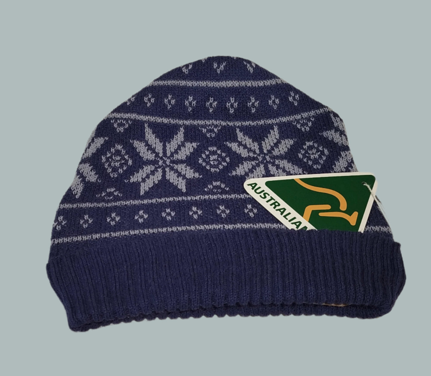 Alpaca Norwegian Pattern Beanie Blue Unisex