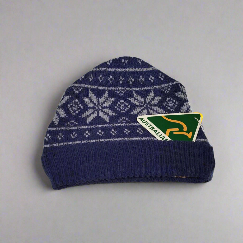 Alpaca Norwegian Pattern Beanie Blue Unisex